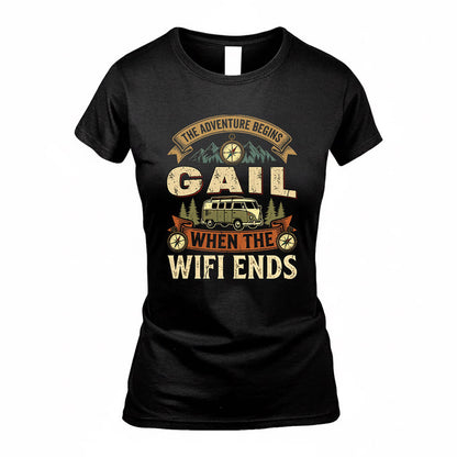 GAIL TT898-K6-229 – Personalized Funny Camping Quote Apparel “The Adventure Begins When The WiFi Ends”