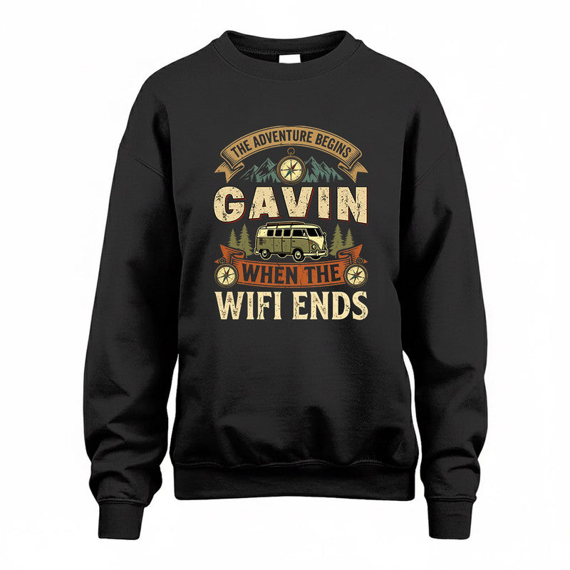 GAVIN TT898-K6-229 – Personalized Funny Camping Quote Apparel “The Adventure Begins When The WiFi Ends”