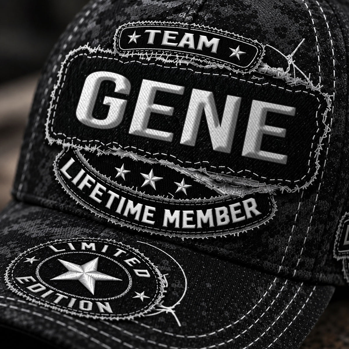 GENE TC03 HH79  Personalized Black Camo Baseball Cap, Custom Name Family Hat