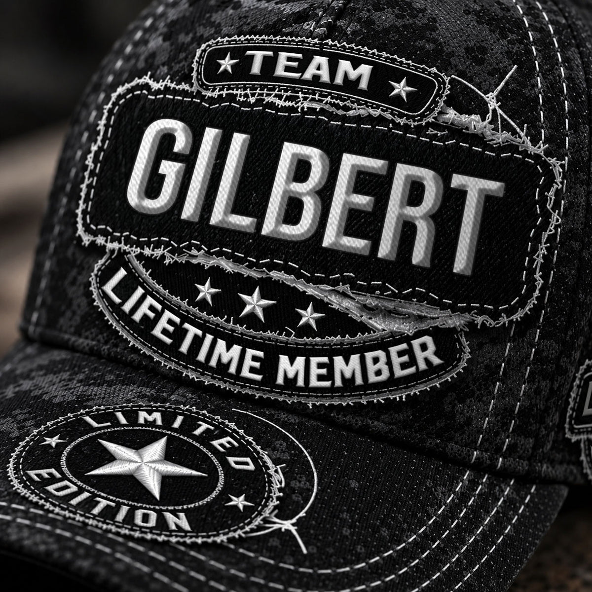 GILBERT TC03 HH79  Personalized Black Camo Baseball Cap, Custom Name Family Hat