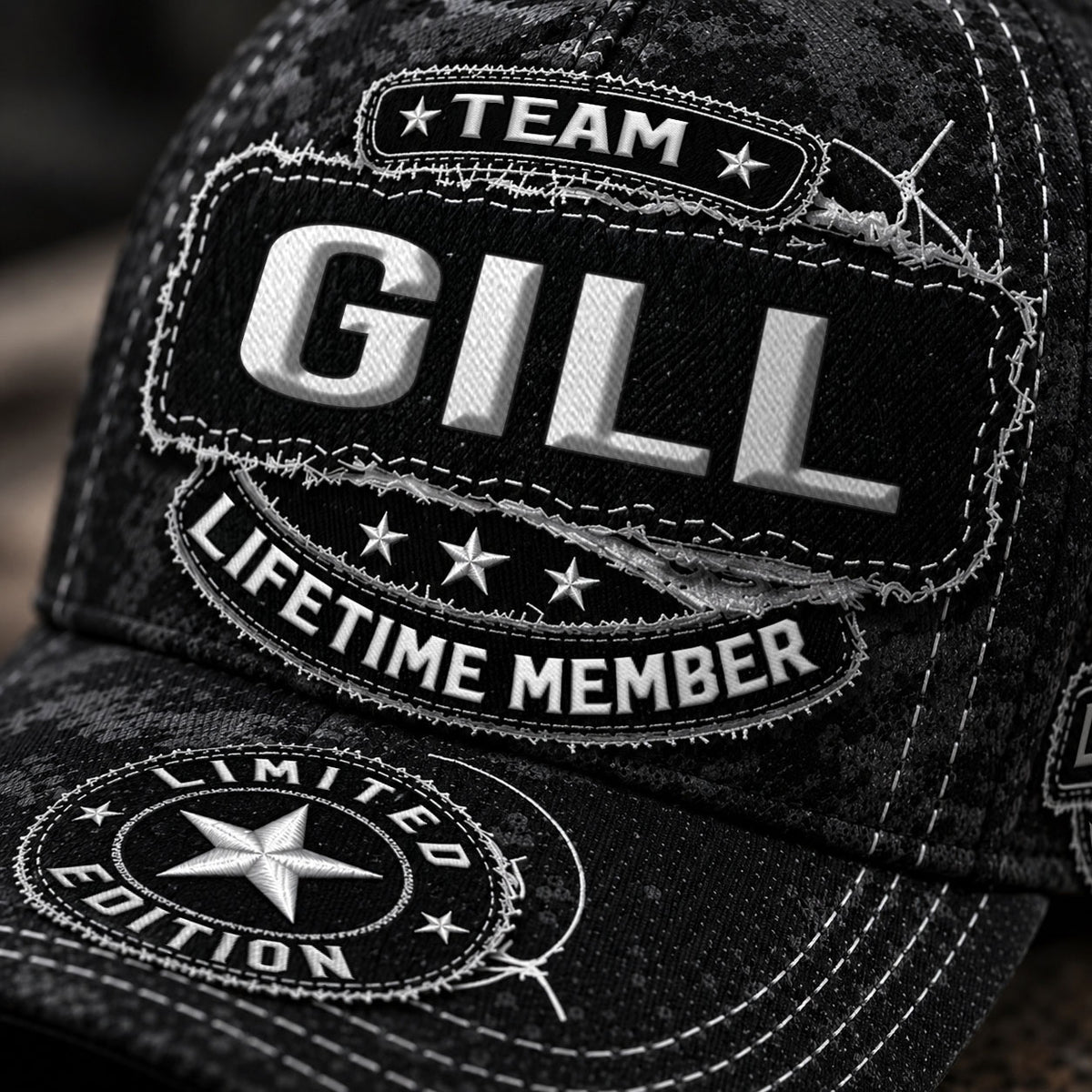 GILL TC03 HH79  Personalized Black Camo Baseball Cap, Custom Name Family Hat