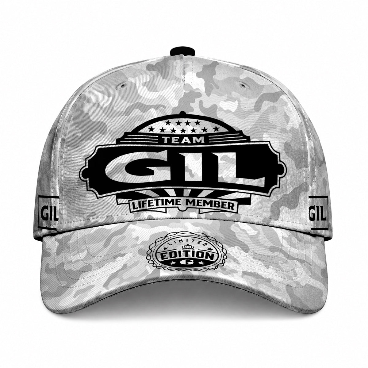 GIL TC01 HH79 Team Your Name Hat, Personalized Camo Baseball Cap, Custom Family Gift, Gift for Him Her