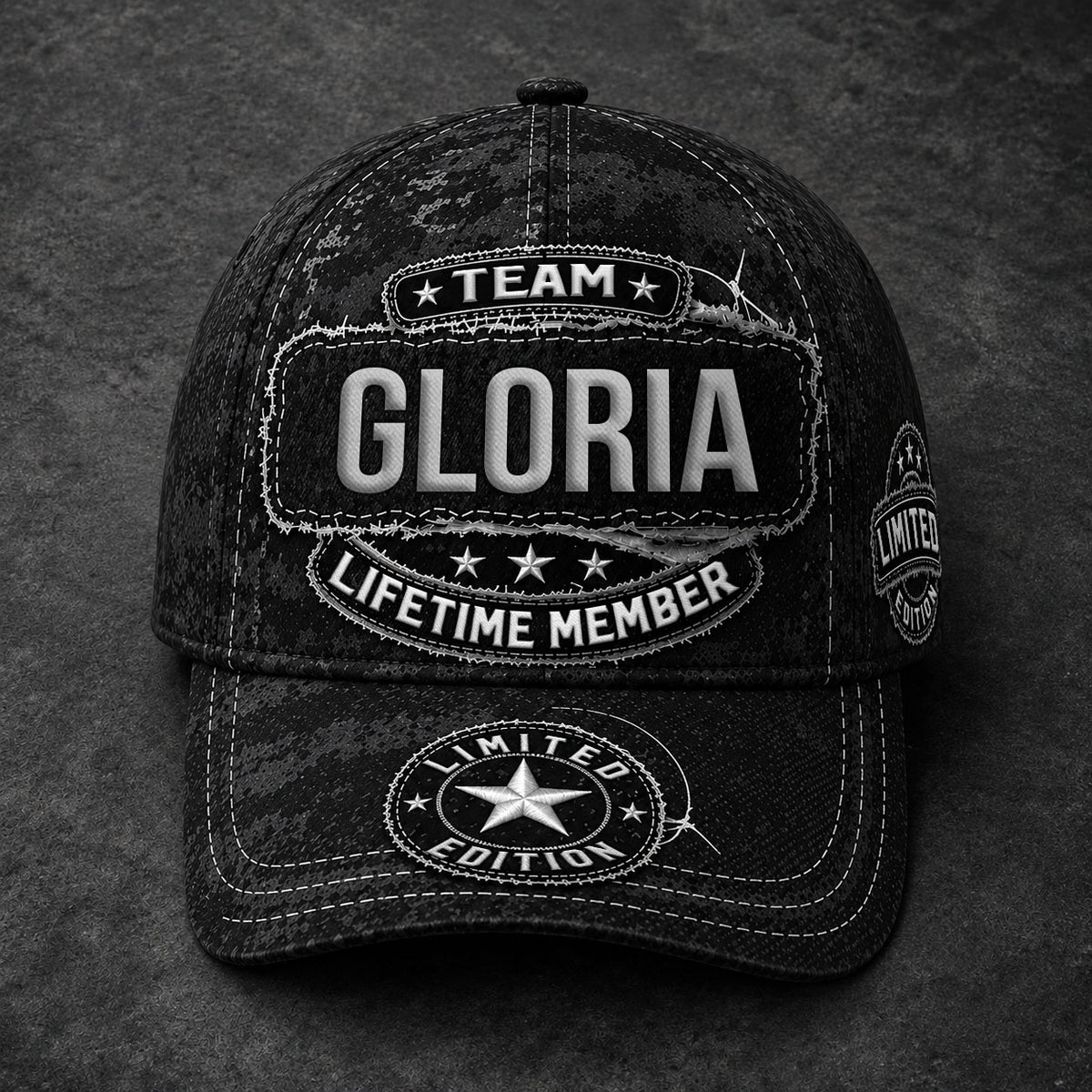 GLORIA TC03 HH79  Personalized Black Camo Baseball Cap, Custom Name Family Hat
