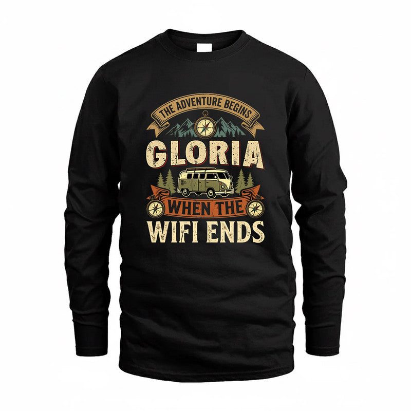 GLORIA TT898-K6-229 – Personalized Funny Camping Quote Apparel “The Adventure Begins When The WiFi Ends”