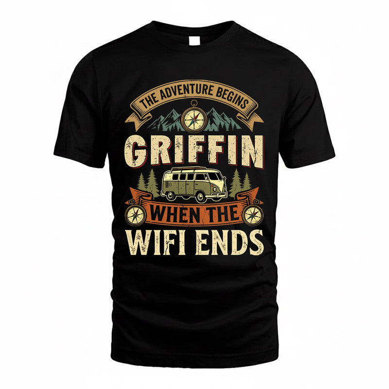 GRIFFIN TT898-K6-229 – Personalized Funny Camping Quote Apparel “The Adventure Begins When The WiFi Ends”