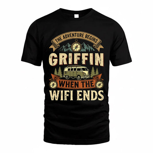 GRIFFIN TT898-K6-229 – Personalized Funny Camping Quote Apparel “The Adventure Begins When The WiFi Ends”