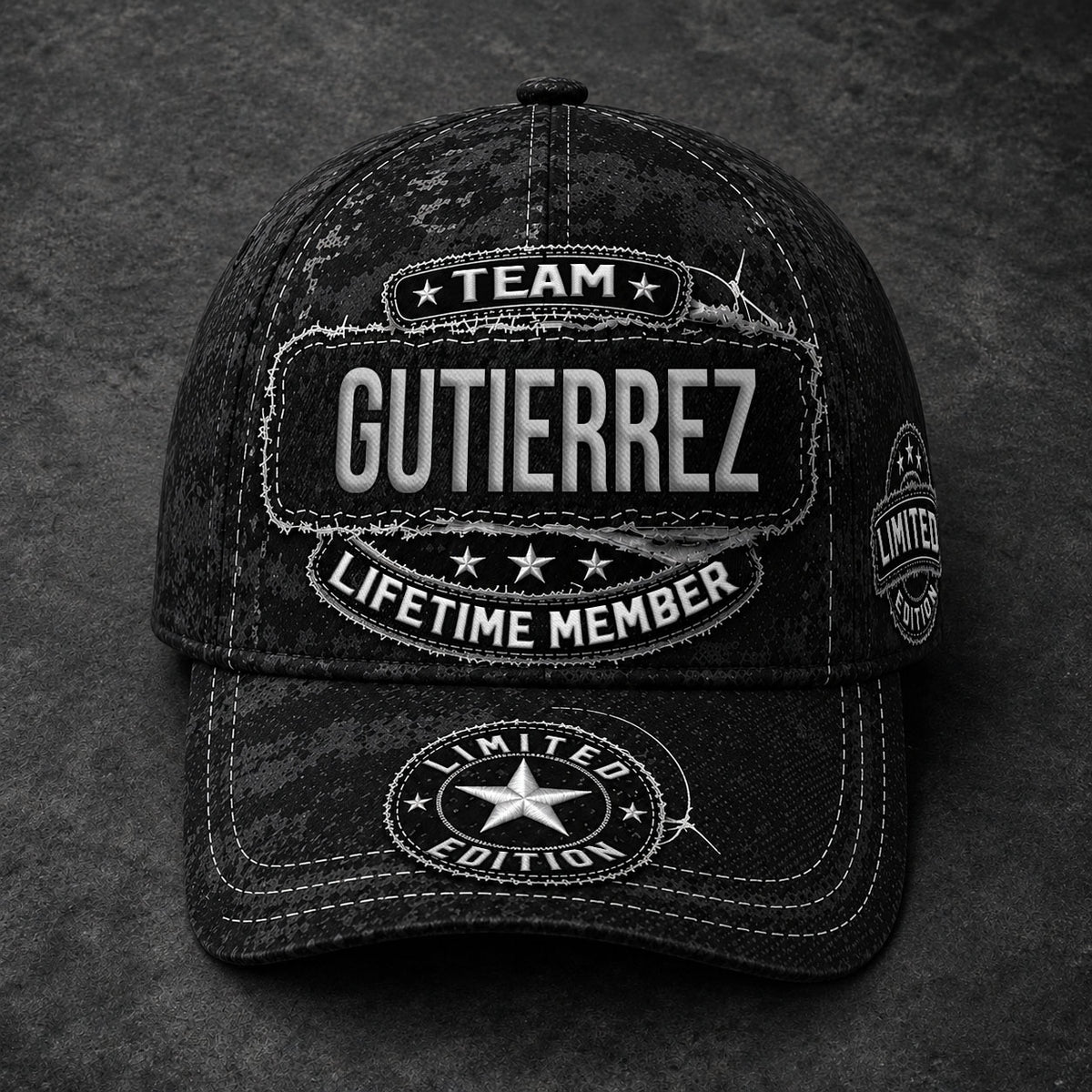 GUTIERREZ TC03 HH79  Personalized Black Camo Baseball Cap, Custom Name Family Hat
