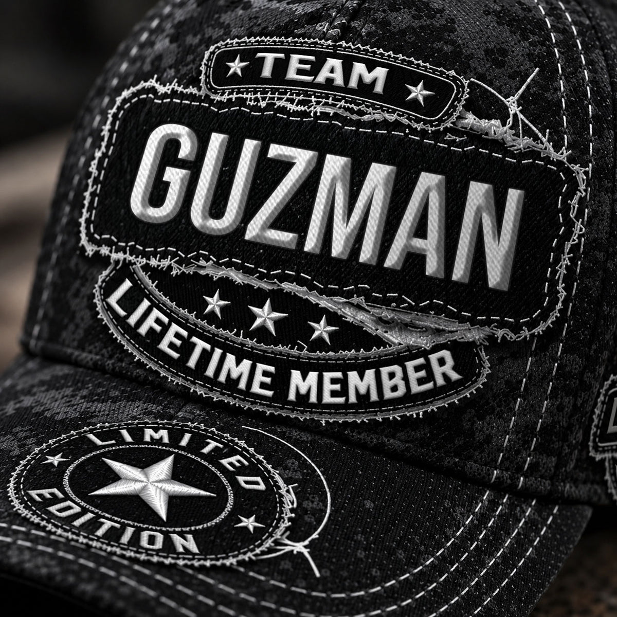 GUZMAN TC03 HH79  Personalized Black Camo Baseball Cap, Custom Name Family Hat
