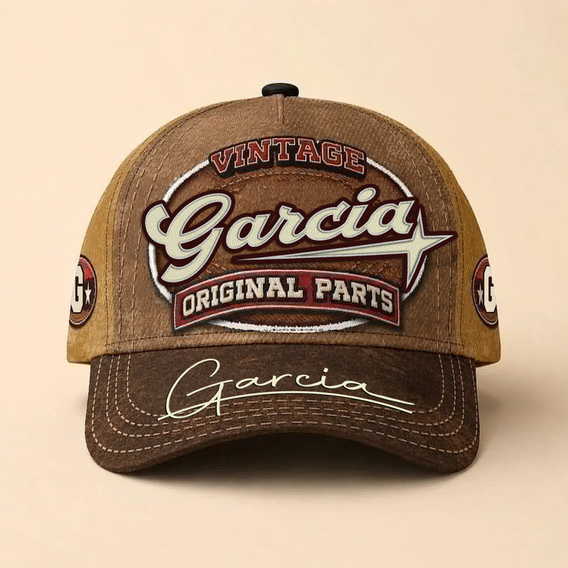 GARCIA TC02 HH79  Personalized Name Baseball Cap, Vintage Retro Hat, Custom Gift for Him & Her