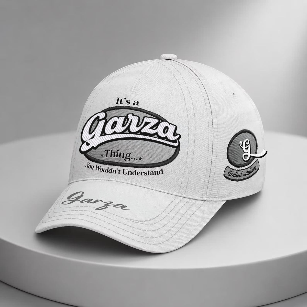 GARZA  TC05 HH79  Personalized Distressed Baseball Cap, Custom Retro Trucker Hat, Statement Dad Cap, White version