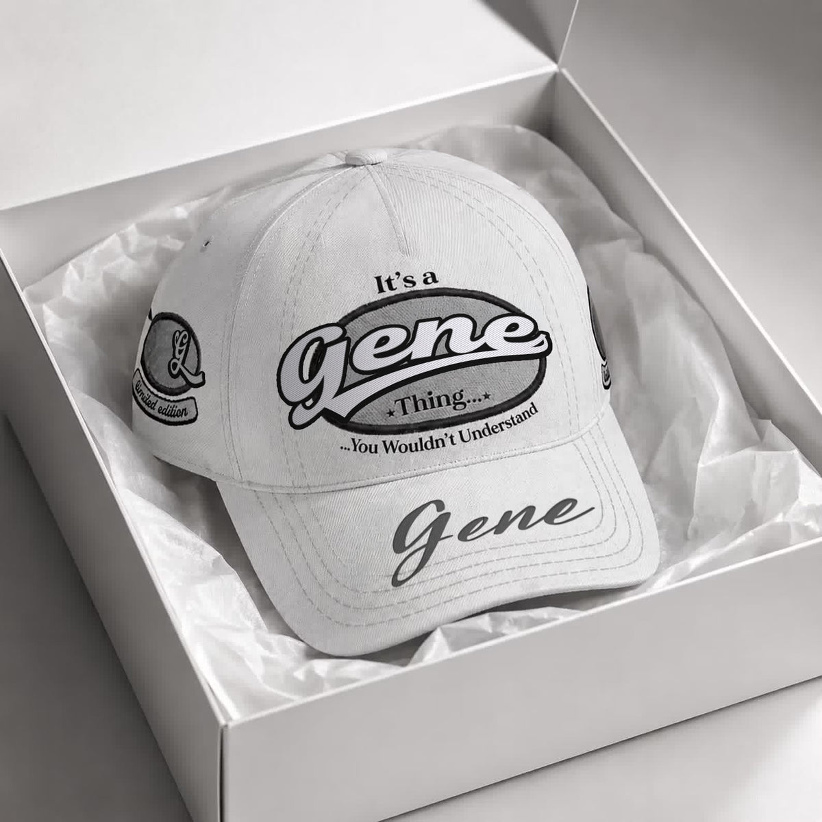 GENE  TC05 HH79  Personalized Distressed Baseball Cap, Custom Retro Trucker Hat, Statement Dad Cap, White version