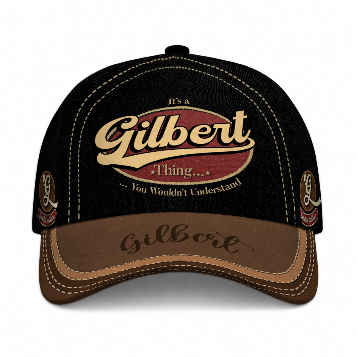 GILBERT  TC06 HH79 Personalized Distressed Baseball Cap, Custom Retro Trucker Hat, Statement Dad Cap
