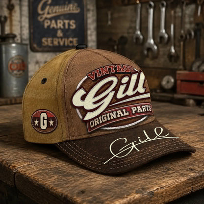 GILL TC02 HH79  Personalized Name Baseball Cap, Vintage Retro Hat, Custom Gift for Him & Her
