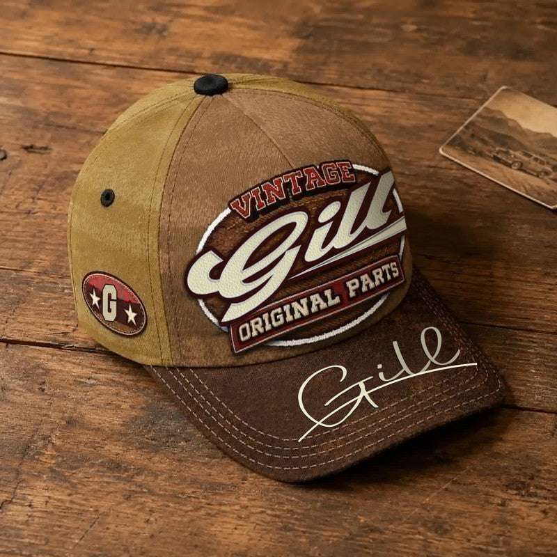 GILL TC02 HH79  Personalized Name Baseball Cap, Vintage Retro Hat, Custom Gift for Him & Her