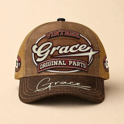 GRACE TC02 HH79  Personalized Name Baseball Cap, Vintage Retro Hat, Custom Gift for Him & Her