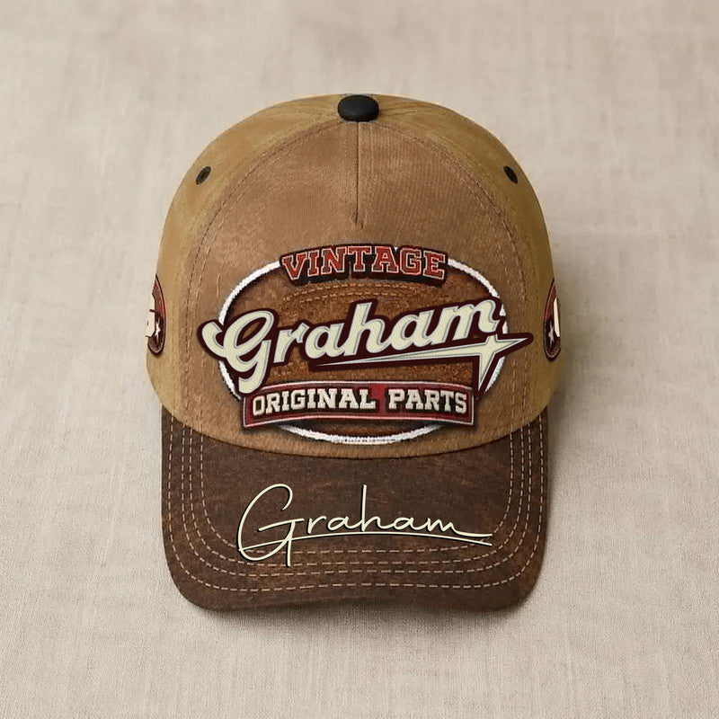 GRAHAM TC02 HH79  Personalized Name Baseball Cap, Vintage Retro Hat, Custom Gift for Him & Her