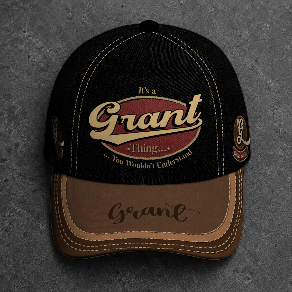 GRANT  TC06 HH79 Personalized Distressed Baseball Cap, Custom Retro Trucker Hat, Statement Dad Cap