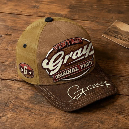 GRAY TC02 HH79  Personalized Name Baseball Cap, Vintage Retro Hat, Custom Gift for Him & Her