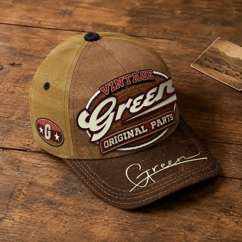 GREEN TC02 HH79  Personalized Name Baseball Cap, Vintage Retro Hat, Custom Gift for Him & Her