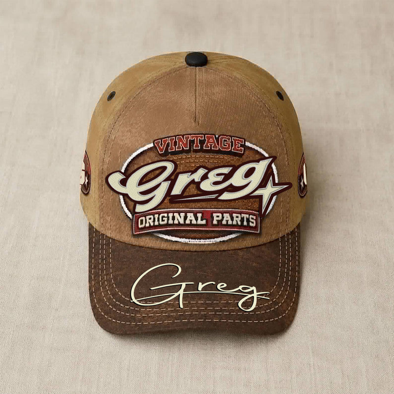 GREG TC02 HH79  Personalized Name Baseball Cap, Vintage Retro Hat, Custom Gift for Him & Her