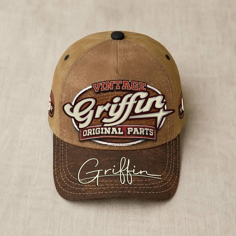 GRIFFIN TC02 HH79  Personalized Name Baseball Cap, Vintage Retro Hat, Custom Gift for Him & Her