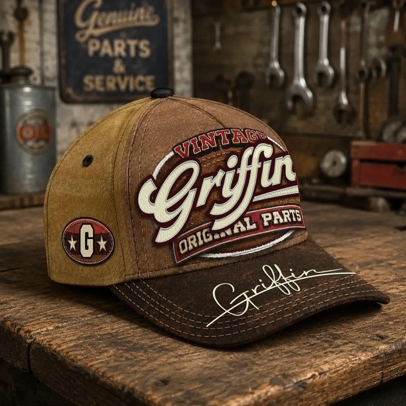 GRIFFIN TC02 HH79  Personalized Name Baseball Cap, Vintage Retro Hat, Custom Gift for Him & Her