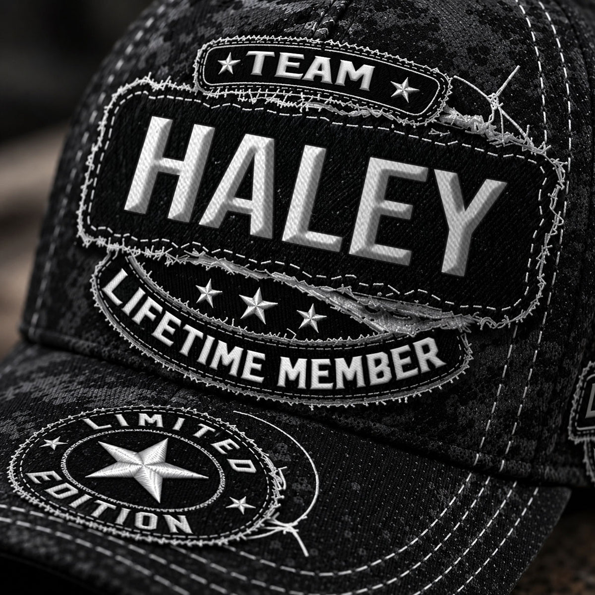 HALEY TC03 HH79  Personalized Black Camo Baseball Cap, Custom Name Family Hat