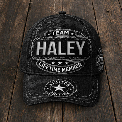 HALEY TC03 HH79  Personalized Black Camo Baseball Cap, Custom Name Family Hat