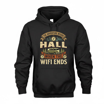 HALL TT898-K6-229 – Personalized Funny Camping Quote Apparel “The Adventure Begins When The WiFi Ends”
