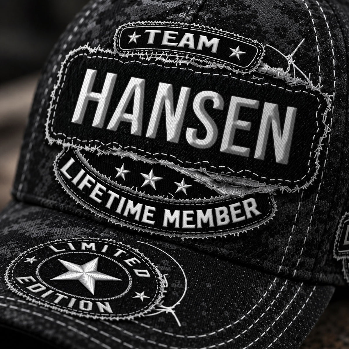 HANSEN TC03 HH79  Personalized Black Camo Baseball Cap, Custom Name Family Hat