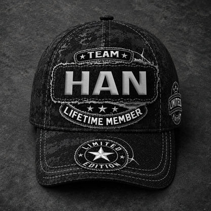 HAN TC03 HH79  Personalized Black Camo Baseball Cap, Custom Name Family Hat