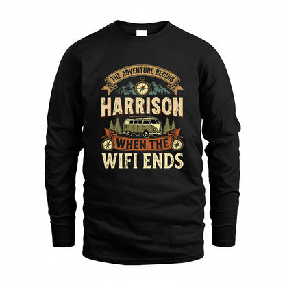 HARRISON TT898-K6-229 – Personalized Funny Camping Quote Apparel “The Adventure Begins When The WiFi Ends”