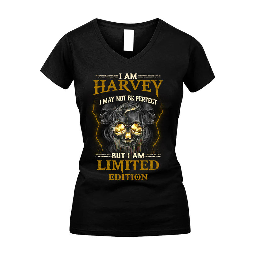 I Am Harvey, I May Not Be Perfect, But I Am Limited Edition – Personalized Skull T-Shirt