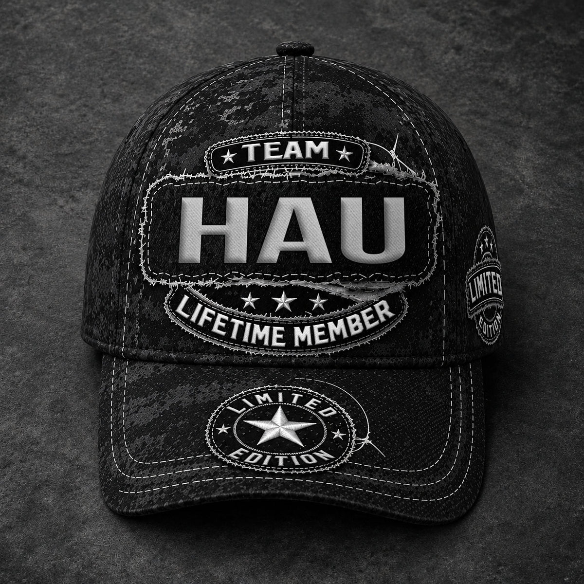 HAU TC03 HH79  Personalized Black Camo Baseball Cap, Custom Name Family Hat