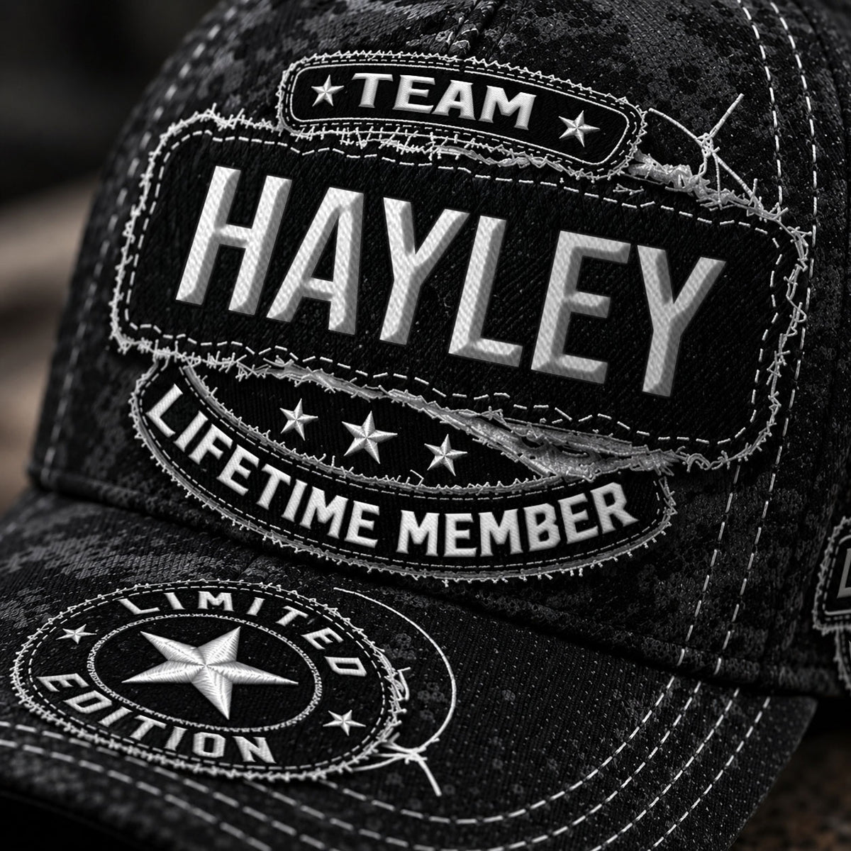 HAYLEY TC03 HH79  Personalized Black Camo Baseball Cap, Custom Name Family Hat