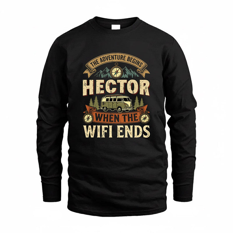 HECTOR TT898-K6-229 – Personalized Funny Camping Quote Apparel “The Adventure Begins When The WiFi Ends”
