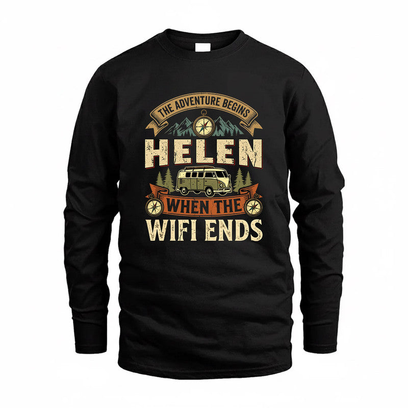 HELEN TT898-K6-229 – Personalized Funny Camping Quote Apparel “The Adventure Begins When The WiFi Ends”