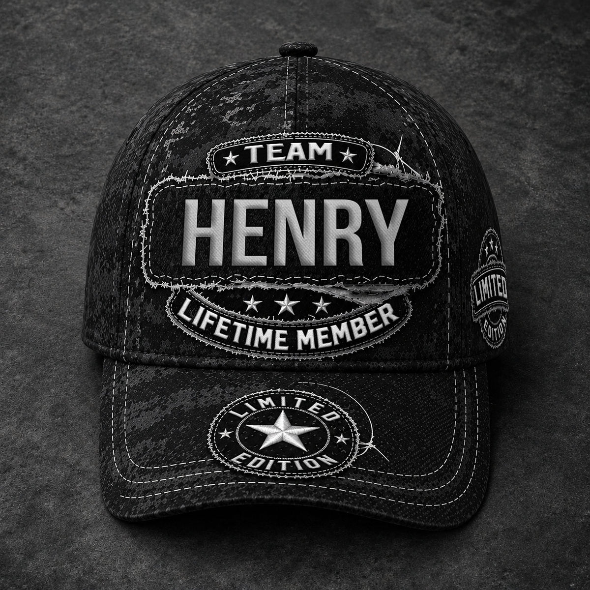HENRY TC03 HH79  Personalized Black Camo Baseball Cap, Custom Name Family Hat
