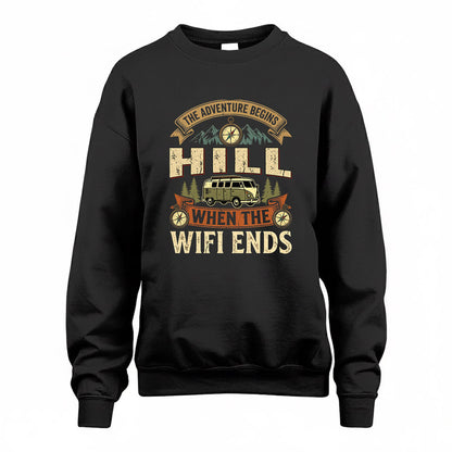 HILL TT898-K6-229 – Personalized Funny Camping Quote Apparel “The Adventure Begins When The WiFi Ends”
