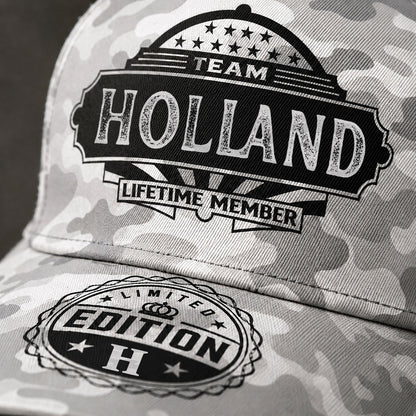 HOLLAND TC01 HH79 Team Your Name Hat, Personalized Camo Baseball Cap, Custom Family Gift, Gift for Him Her