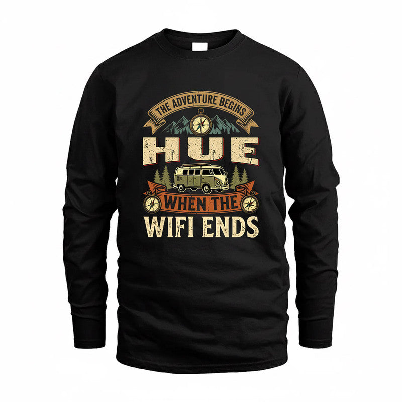 HUE TT898-K6-229 – Personalized Funny Camping Quote Apparel “The Adventure Begins When The WiFi Ends”