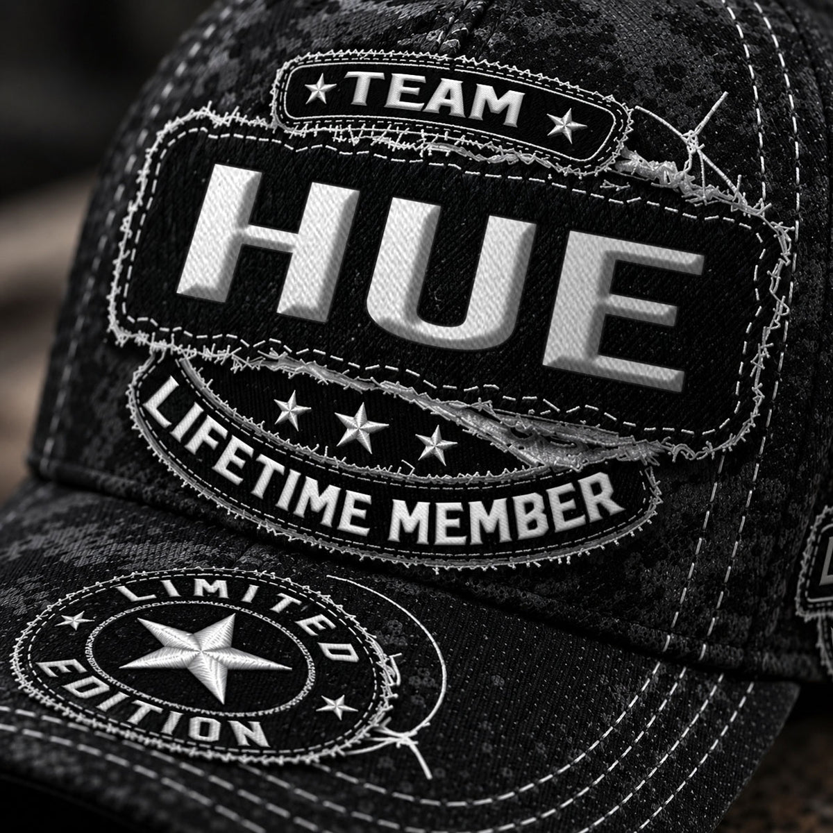 HUE TC03 HH79  Personalized Black Camo Baseball Cap, Custom Name Family Hat