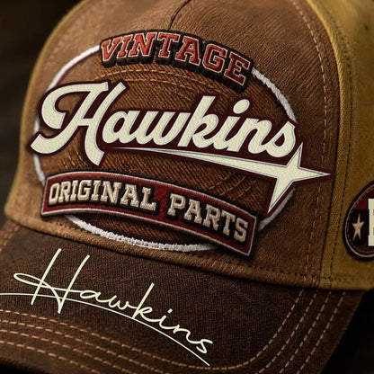 HAWKINS TC02 HH79  Personalized Name Baseball Cap, Vintage Retro Hat, Custom Gift for Him & Her