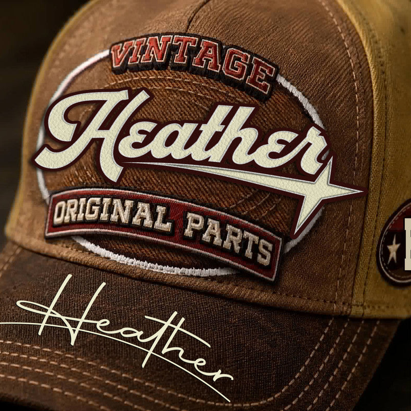 HEATHER TC02 HH79  Personalized Name Baseball Cap, Vintage Retro Hat, Custom Gift for Him & Her