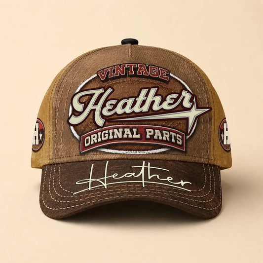 HEATHER TC02 HH79  Personalized Name Baseball Cap, Vintage Retro Hat, Custom Gift for Him & Her