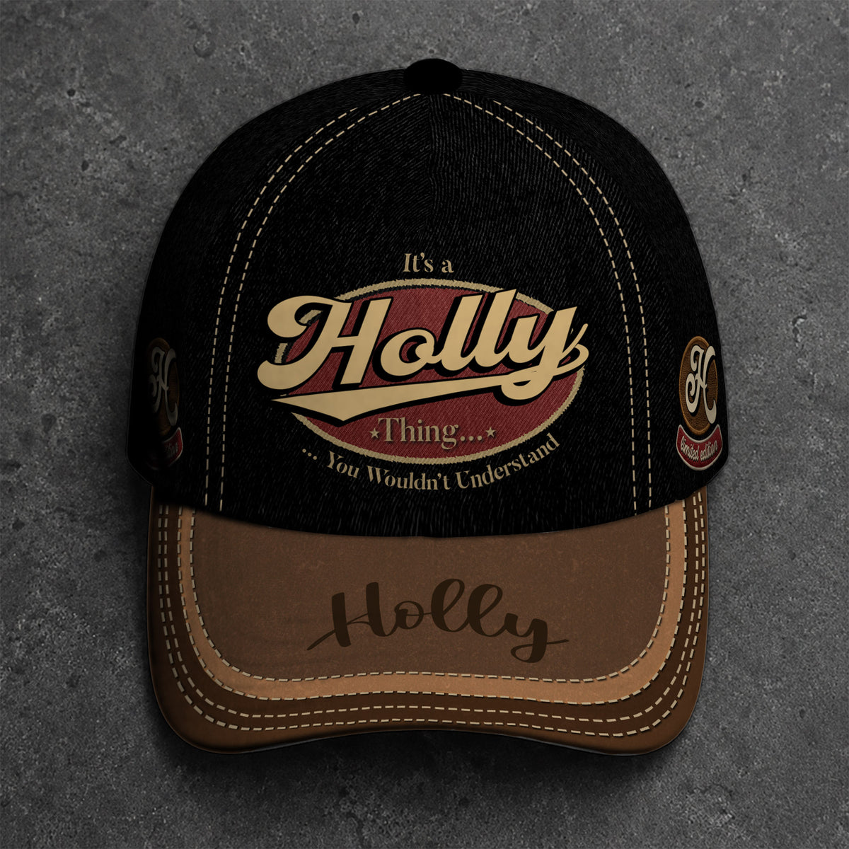 HOLLY  TC06 HH79 Personalized Distressed Baseball Cap, Custom Retro Trucker Hat, Statement Dad Cap