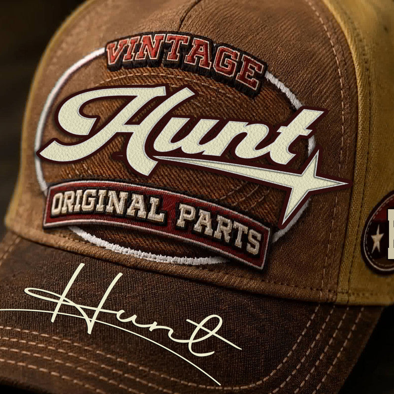 HUNT TC02 HH79  Personalized Name Baseball Cap, Vintage Retro Hat, Custom Gift for Him & Her