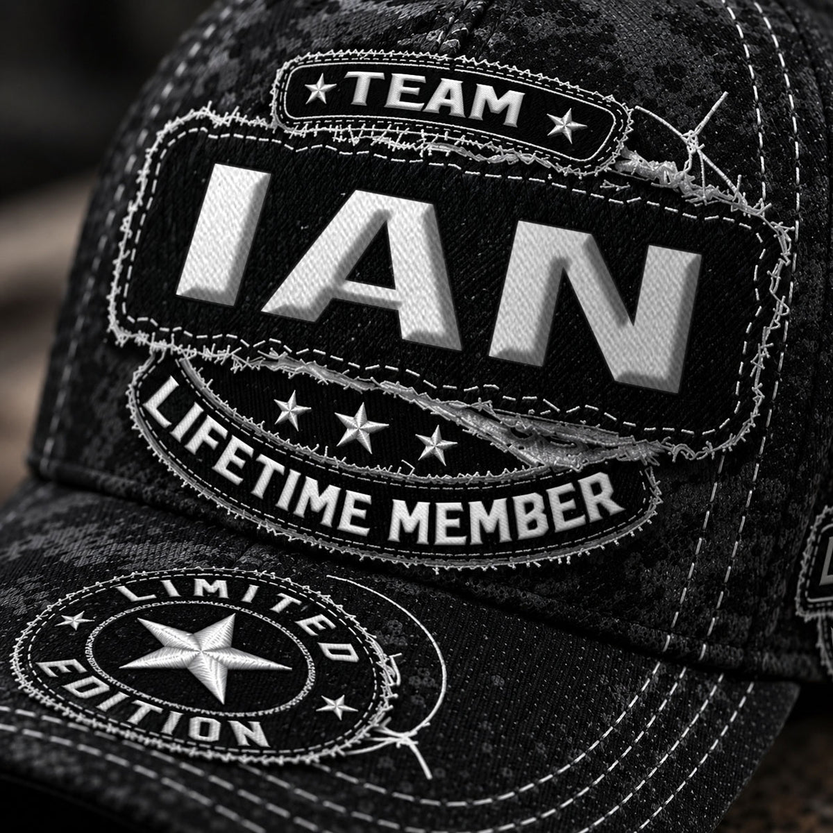 IAN TC03 HH79  Personalized Black Camo Baseball Cap, Custom Name Family Hat