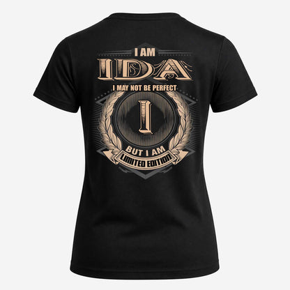 IDA 2K-101–Personalized Name Quote Apparel “I Am NAME May Not Be Perfect But I Am Limited Edition”