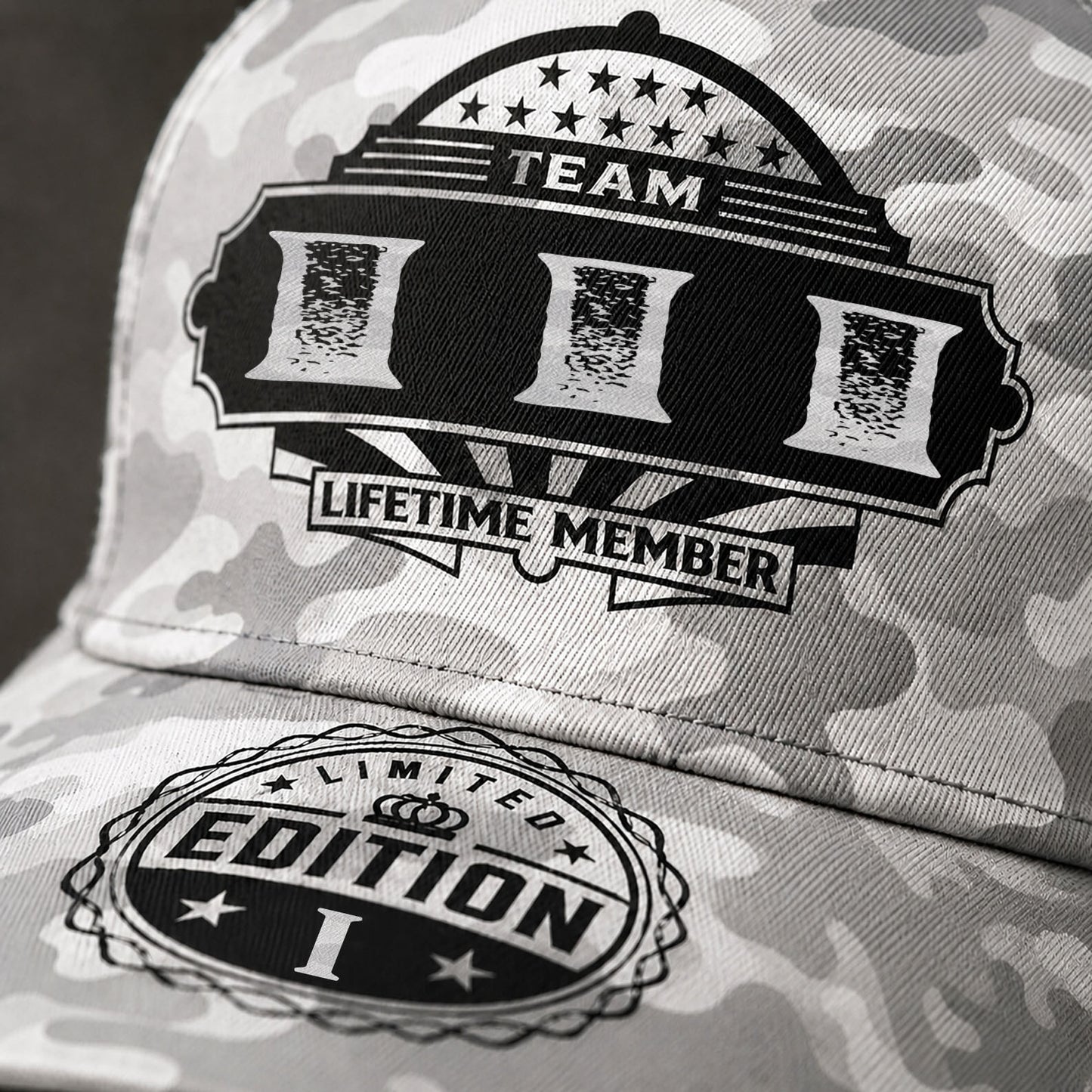 III TC01 HH79 Team Your Name Hat, Personalized Camo Baseball Cap, Custom Family Gift, Gift for Him Her